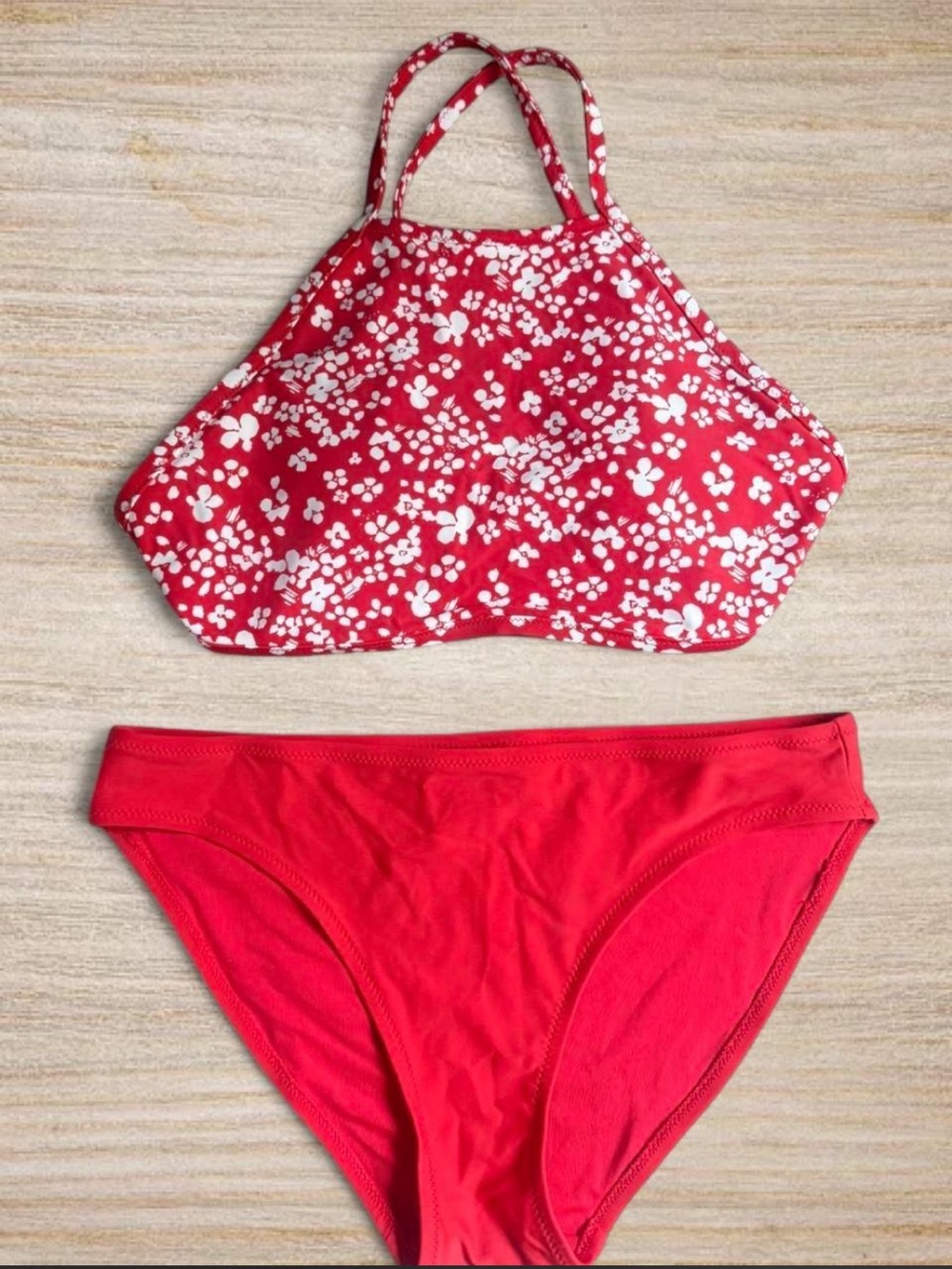 Aerie Red Floral High-Neck Bikini Set